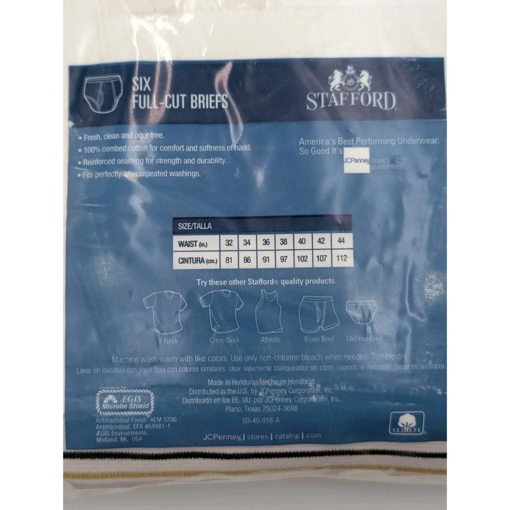 NEW Vtg Stafford Comfort Collection (6-Pack) Men's Full Cut Briefs Size 38 White